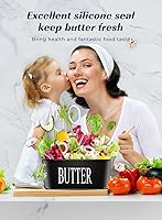 Vista 3 de Mantequillera con tapa: recipiente grande para mantequilla para encimera, soporte de mantequilla de cerámica para mostrador, bandeja de mantequilla