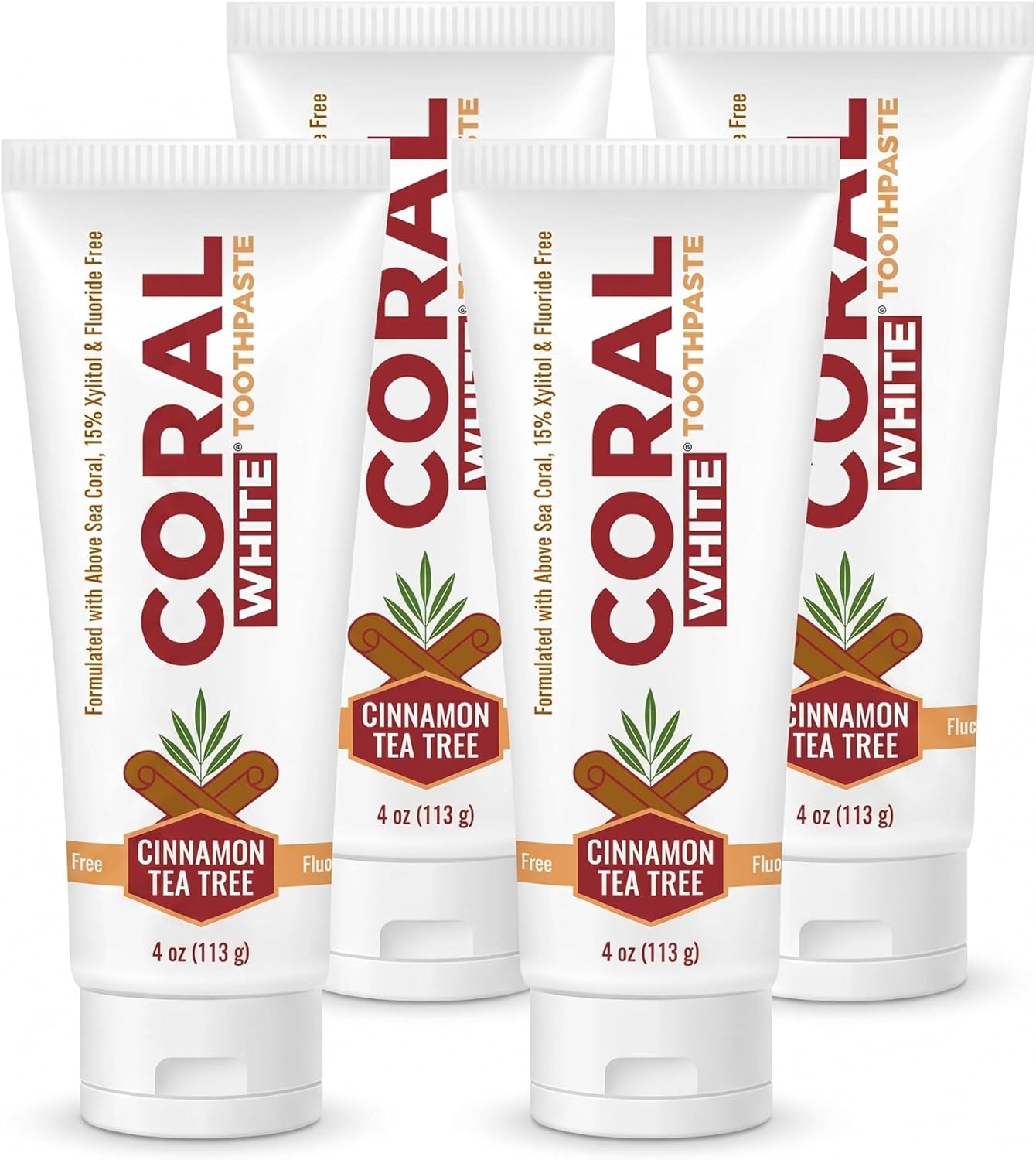 Coral Nano Silver Cinnamon Tea Tree Toothpaste, Natural Fluoride Free Teeth Whitening Toothpaste, Coral Calcium Nano Silver Infused SLS Free 4 Ounce