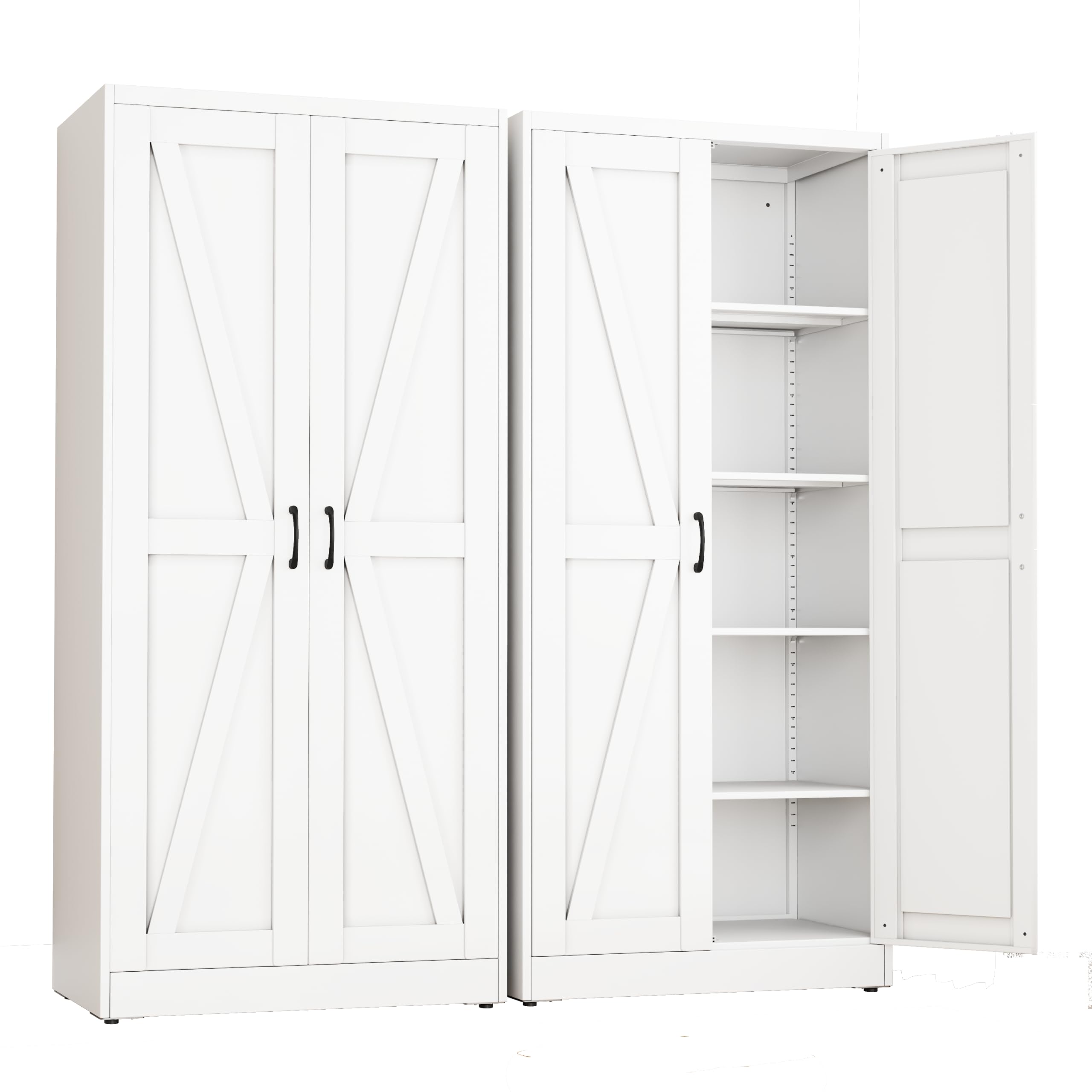 White Metal Storage Cabinet, 71" Kitchen Pantry Cabinets for Office