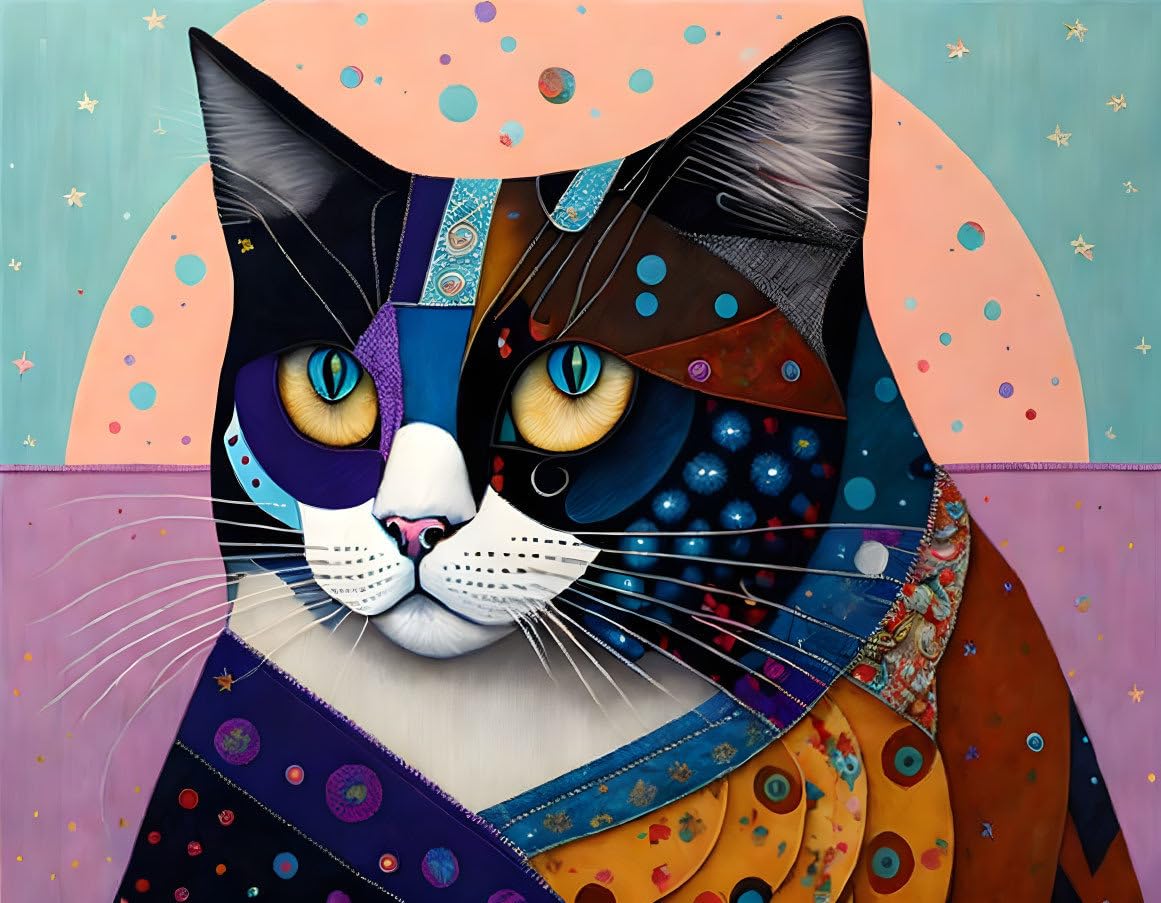 Toile murale chat patchwork 50x70 cm ELYRTHRIUMC deco salon moderne - 4