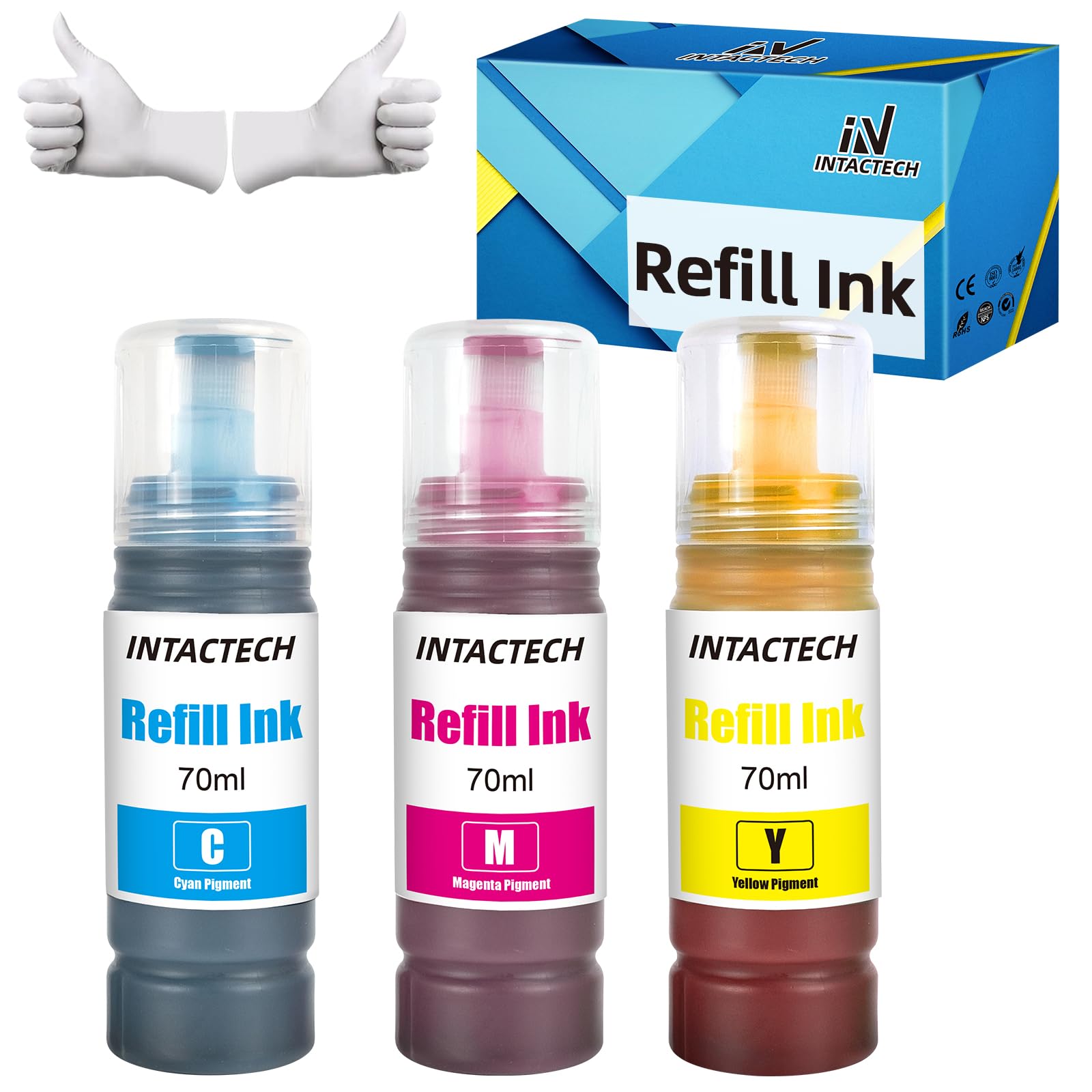 IN INTACTECH Compatible Ink Replacement for ET-5850 Cyan Magenta Yellow Ink Bottle Work for ET-5800 ET-5880 ET-16600 ET-16650 Printer (70ml, Color