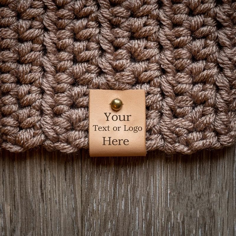 Personalised Logo Text Folding Crochet Craft Label, Custom Small Labels with Rivet, Knitting Beanie Tags, Personalized Leather Tags, Crochet Tags, Leather Label for Knitted Items, 60x20mm