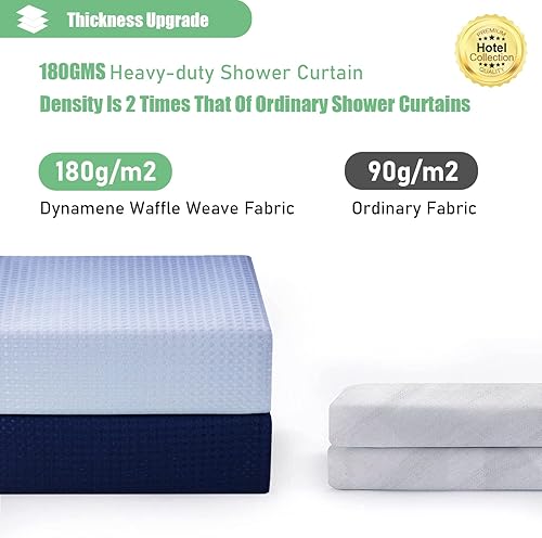 Miniatura 3 de Dynamene Cortina de ducha extralarga, 84 pulgadas de largo, con tejido gofre, color degradado, lavable a máquina, repelente al agua, juego de