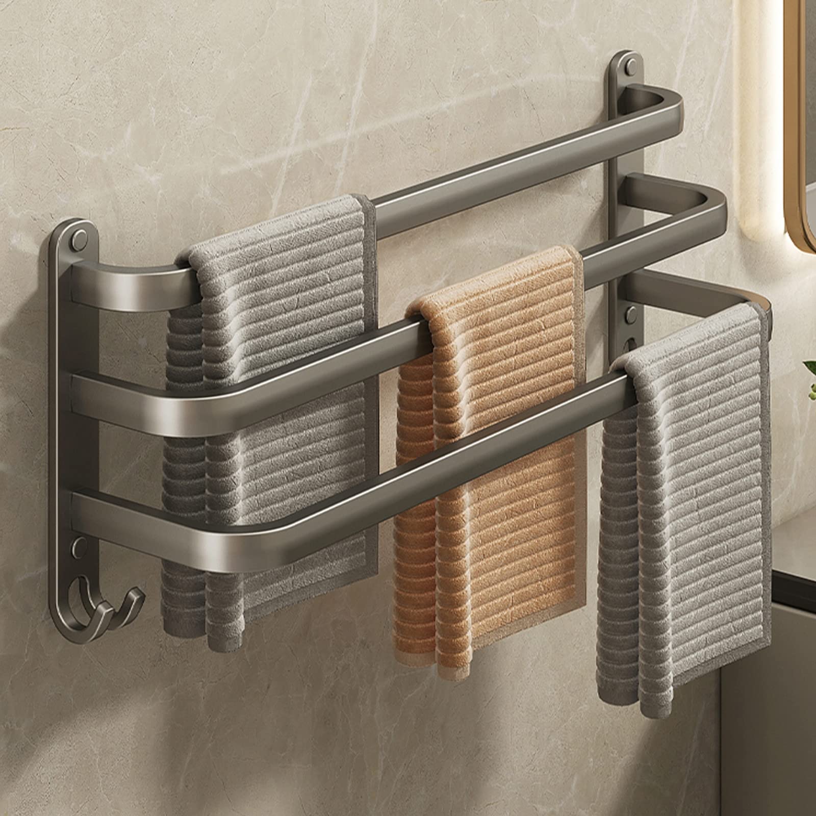 LMYSXAOZ Aluminium Towel Rail Self Adhesive, Rack Wall Mounted, Hand Holder Bathroom Rail, two-rod Rails with Hooks for Kitchen