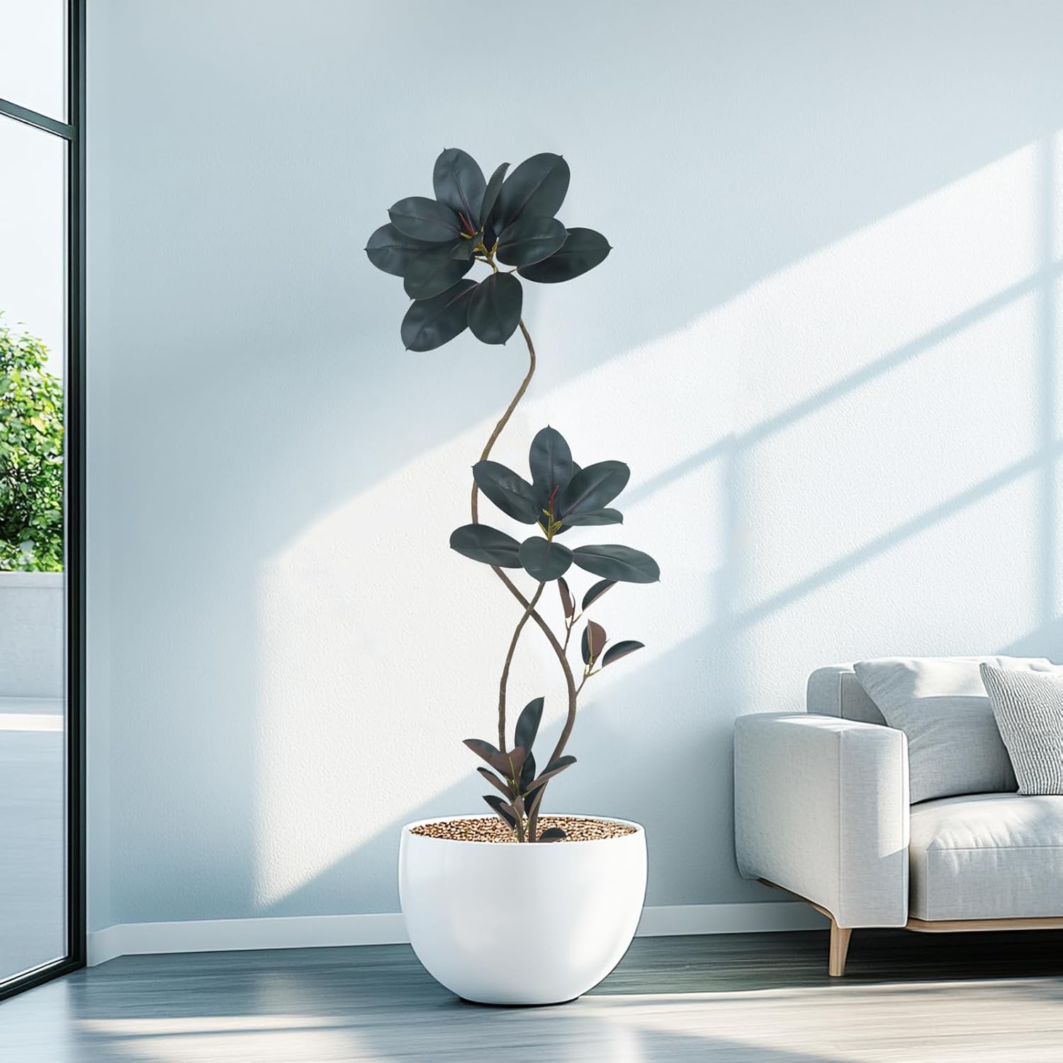 Artificial Rubber Tree 6FT, Tall Faux Rubber Plant with Realistic Trunk, Indoor Floor Artificial Tree for Living Room, Home, Office