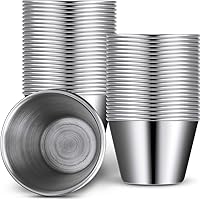 Potchen 48 Pack 2.5oz Stainless Steel Ramekins - Stackable Sauce Cups for Dipping Condiments, BBQ, Camping, Parties