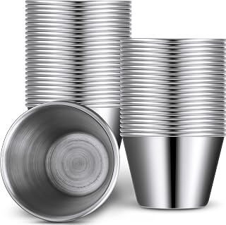 Potchen 48-Pack 2.5oz Stainless Steel Ramekins - Stackable Sauce Cups for Dipping Sauces, Condiments, Ice Cubes | Kitchen, BBQ, Party, Restaurant