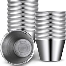 Potchen 48 Pack 2.5 oz Metal Ramekins Sauce Cups Stainless Steel Condiment Cups Round Dipping Containers for Vinegar Butter Ice for Kitchen Restaurant Catering Camping BBQ Party