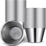 Potchen 48 Pack 2.5 oz Metal Ramekins Sauce Cups Stainless Steel Condiment Cups Round Dipping Containers for Vinegar Butter Ice for Kitchen Restaurant Catering Camping BBQ Party