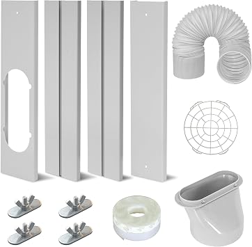 Portable Ac Window Vent Kit,Adjustable Air Conditioner Window Seal Kit with 5.9 Inch Diameter 59" Length Ac Exhaust Hose for Vertical/Horizontal Window