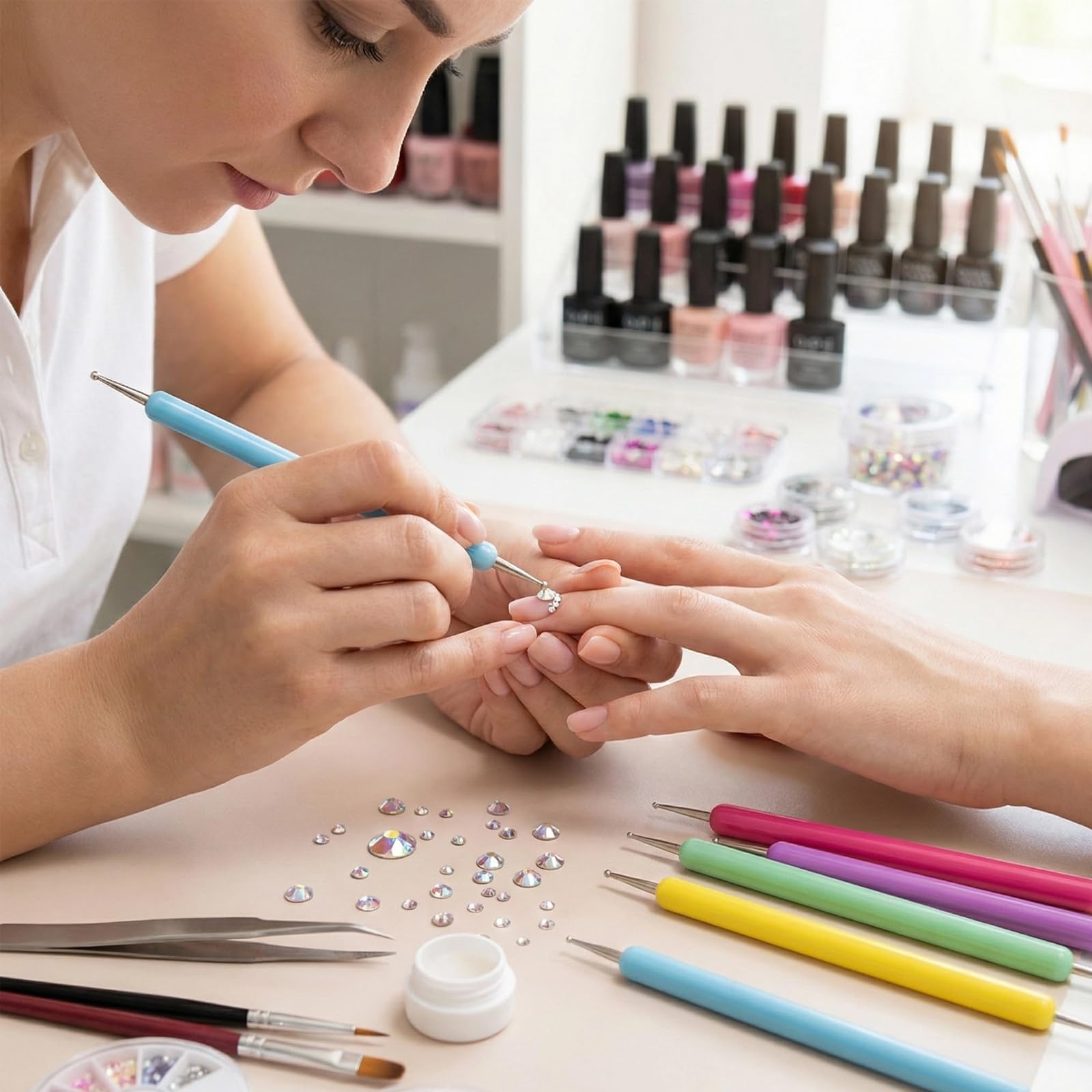 Set di 10 penne per unghie, penna in silicone + penna per punteggiatura, set di attrezzi per unghie, set di strumenti per marmorizzazione, punti, strumenti per nail art, per pietre, effetto