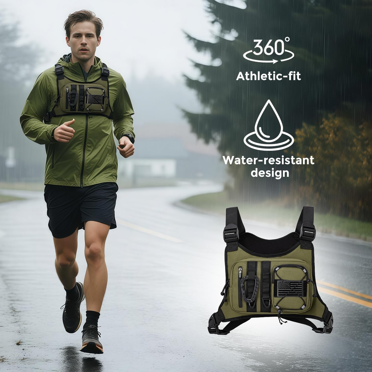 Outdoor EDC Chest Bag,Tactical Chest Bag for Men,Chest Vest with Holster,Men Chest Pack for Running,Cycling