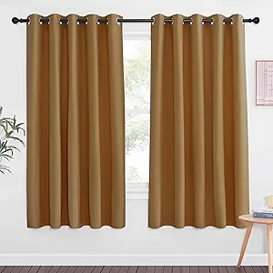 NICETOWN 66 Inch Long Blackout Curtains for Bedroom Living Room, Thermal Insulated Room Darkening Curtains, Light Blocking Blackout Drapes for Bedroom, 66" W x 66" L, 1 Panel, Gold Brown