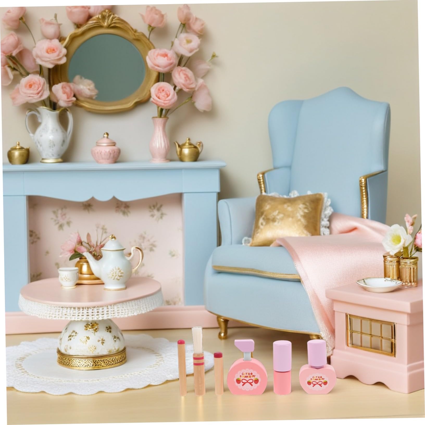Toddmomy Set Da Trucco in Legno Per Ragazzo Ragazza Specchio, Giocattolo Da Tavolo Da Toeletta Per Bambine, Gioco Di Ruolo Salone Di Bellezza Per Feste e Compleanni