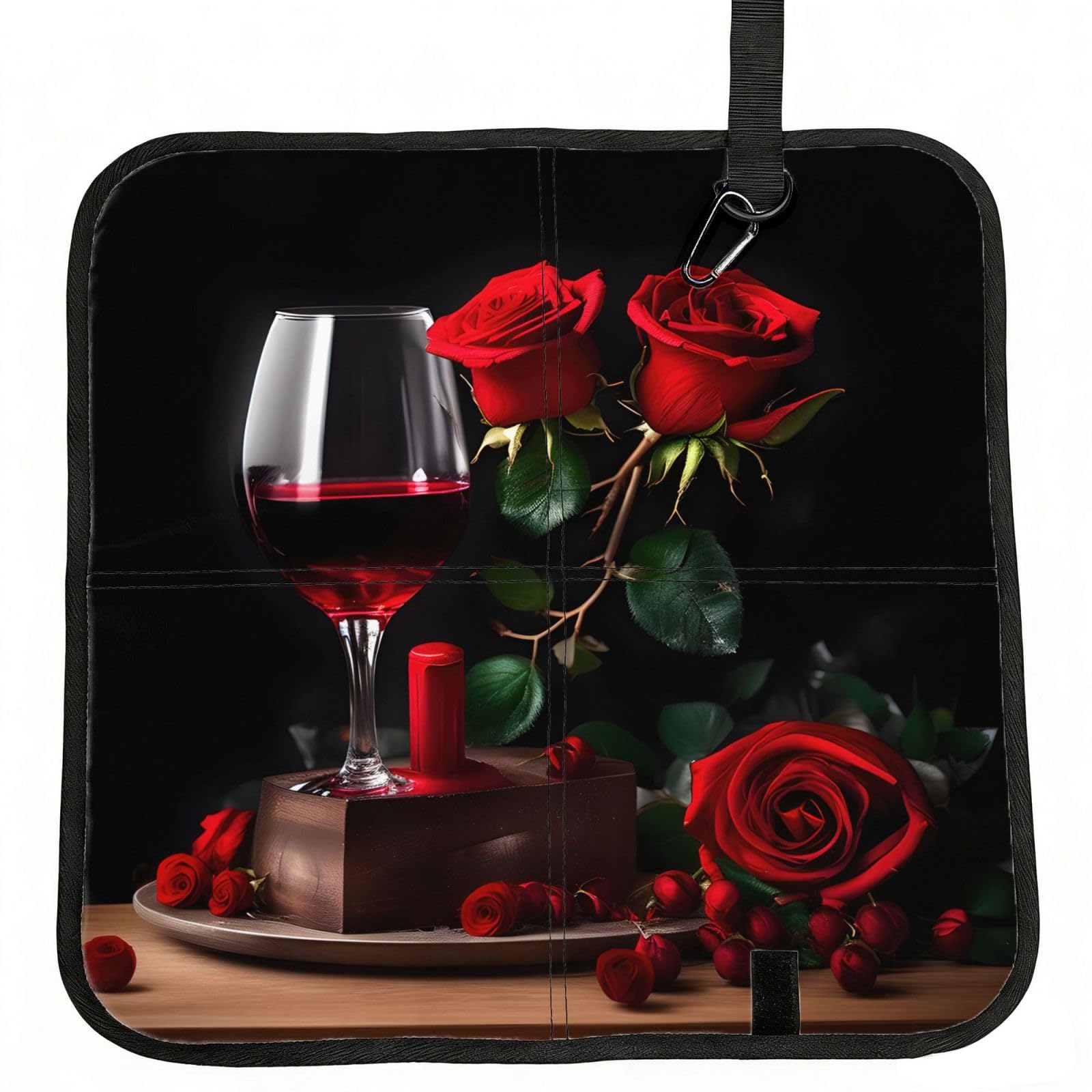 NImongt Red Rose And Wine Romantic Lovers Decor Print Portable Chair Pad Foldable Seat Cushion Outdoor Seating Office Picnic Camping