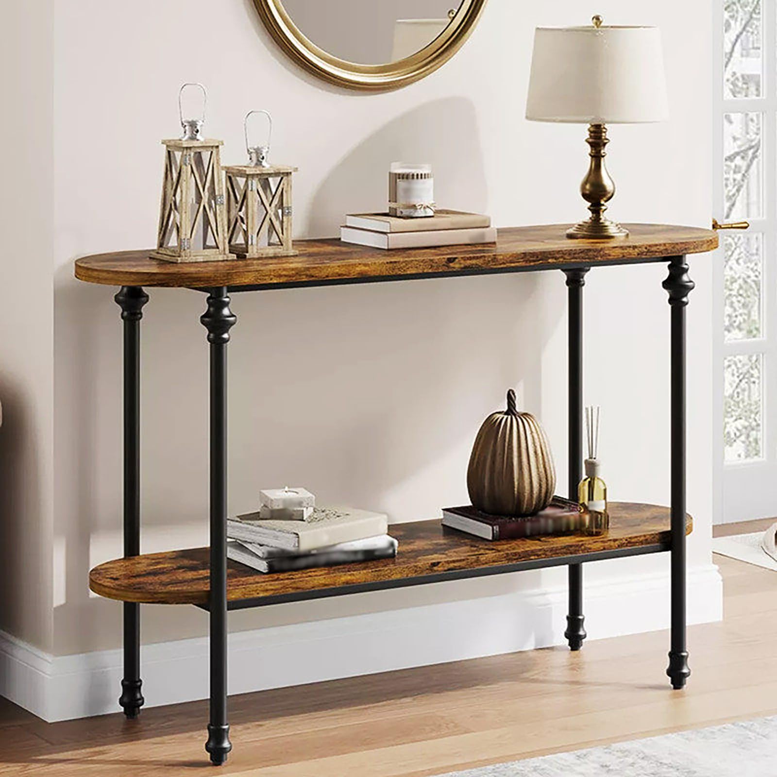 Mesa minimalista estrecha para decorar pasillos largos y el salón comedor moderno