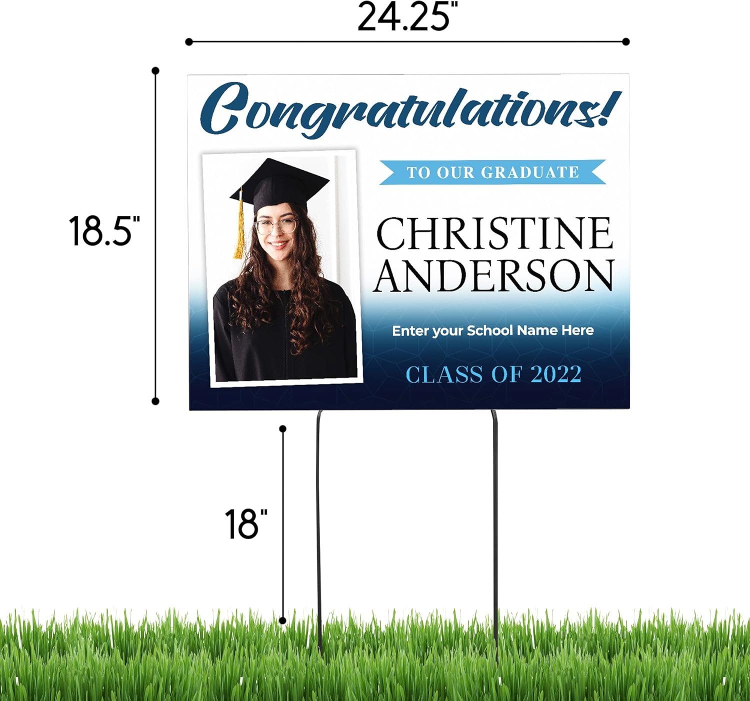 24"x18" Personalized 2024 Graduation Yard Sign, Custom Graduation Sign with Photo Print and Text, Class of 2024 Graduation and Congratulation Decorations, Corrugated Yard Signs C (Design 8)