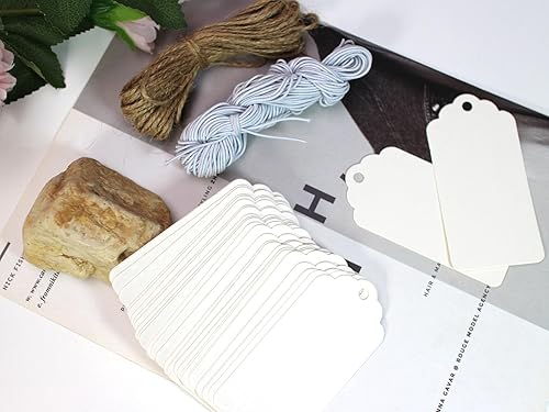 Miniatura 5 de Etiquetas de precio blancas con cuerda, etiquetas de regalo, 200 etiquetas colgantes de 3.5 x 1.8 pulgadas, etiquetas de papel en blanco para