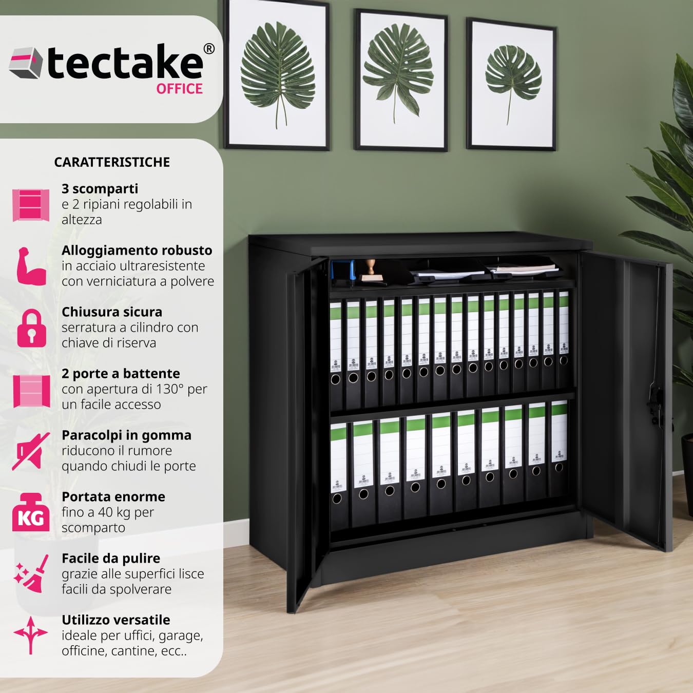 tectake 800598 - Armadietto Portadocumenti, ripiani regolabili in altezza, facile da montare, diversi modelli (90 x 40 x 90 cm, n.402941)