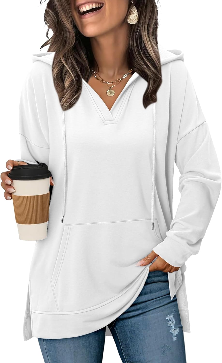 KISSMODA Oversized Hoodies for Women V Neck Half Zip Womens Sweatshirts Fall Pullover 2025 Winter Outfits Fashion Y2k Clothes - Image 3