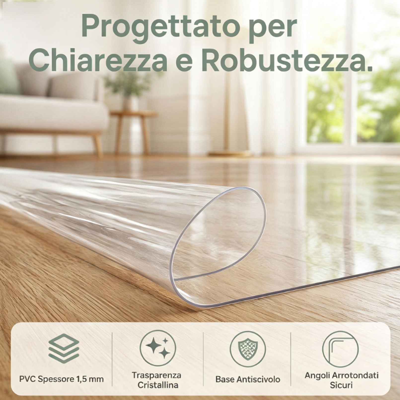 Tappeto sedia rotelle multifunzione trasparente 135x365cm 1,5 mm tappetino salvapavimento antiscivolo rigido, ruote scorrevoli, lavabile duraturo parquet linoleum domestico