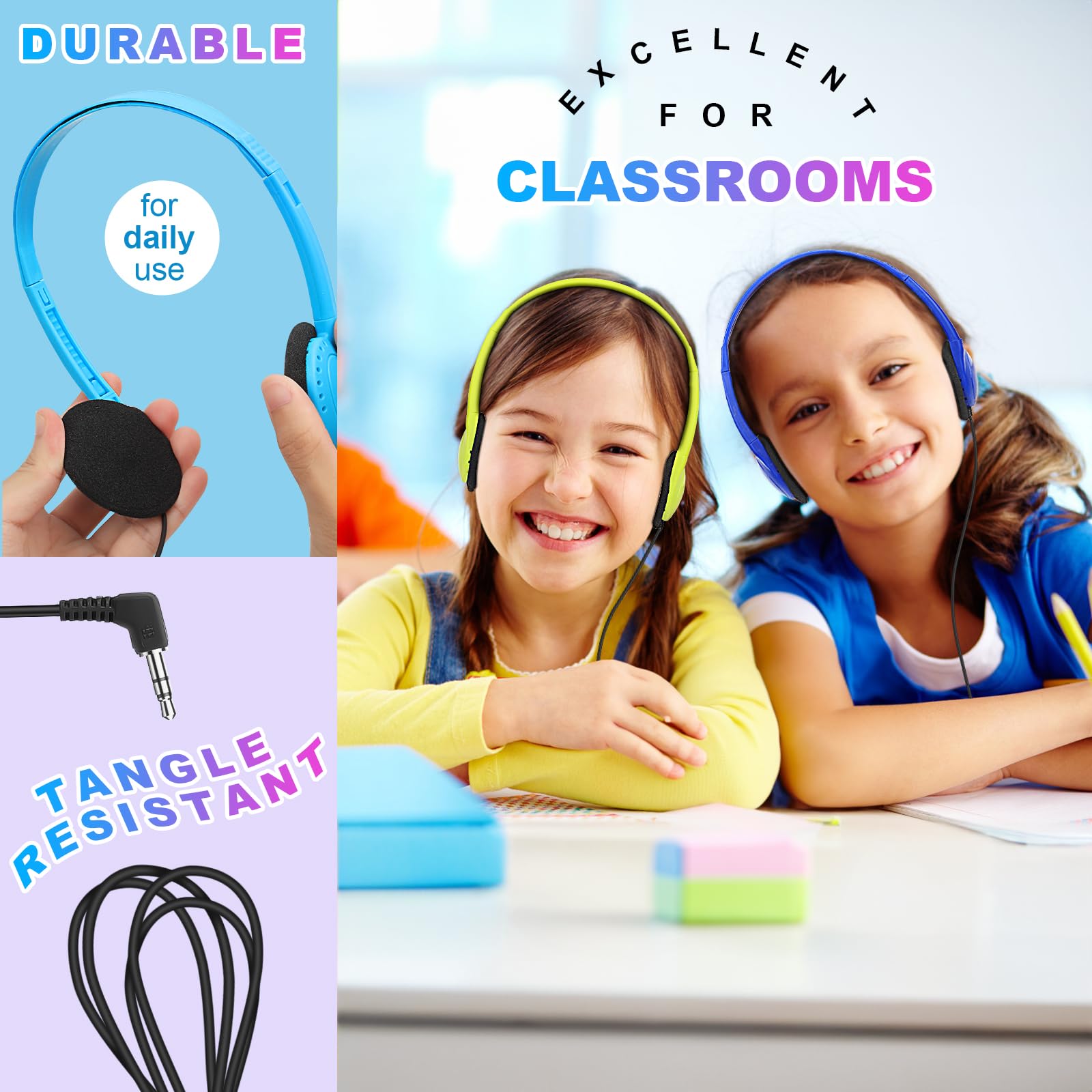 Confezione da 16 cuffie per scuola per bambini, set di cuffie per studenti, adolescenti, bambini e adulti (multicolore)