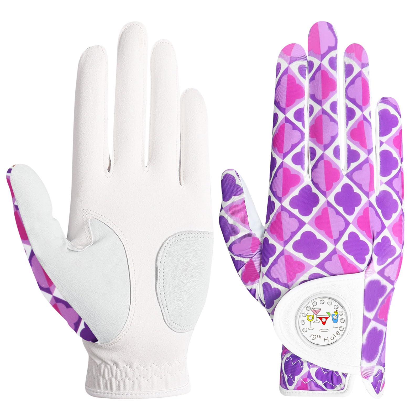 FINGER TEN Stylish Golf Gloves Women with Ball Marker 1 Pack for Left or Right Hand, Breathable Glove with Fashion Patterns for Ladies Right Left