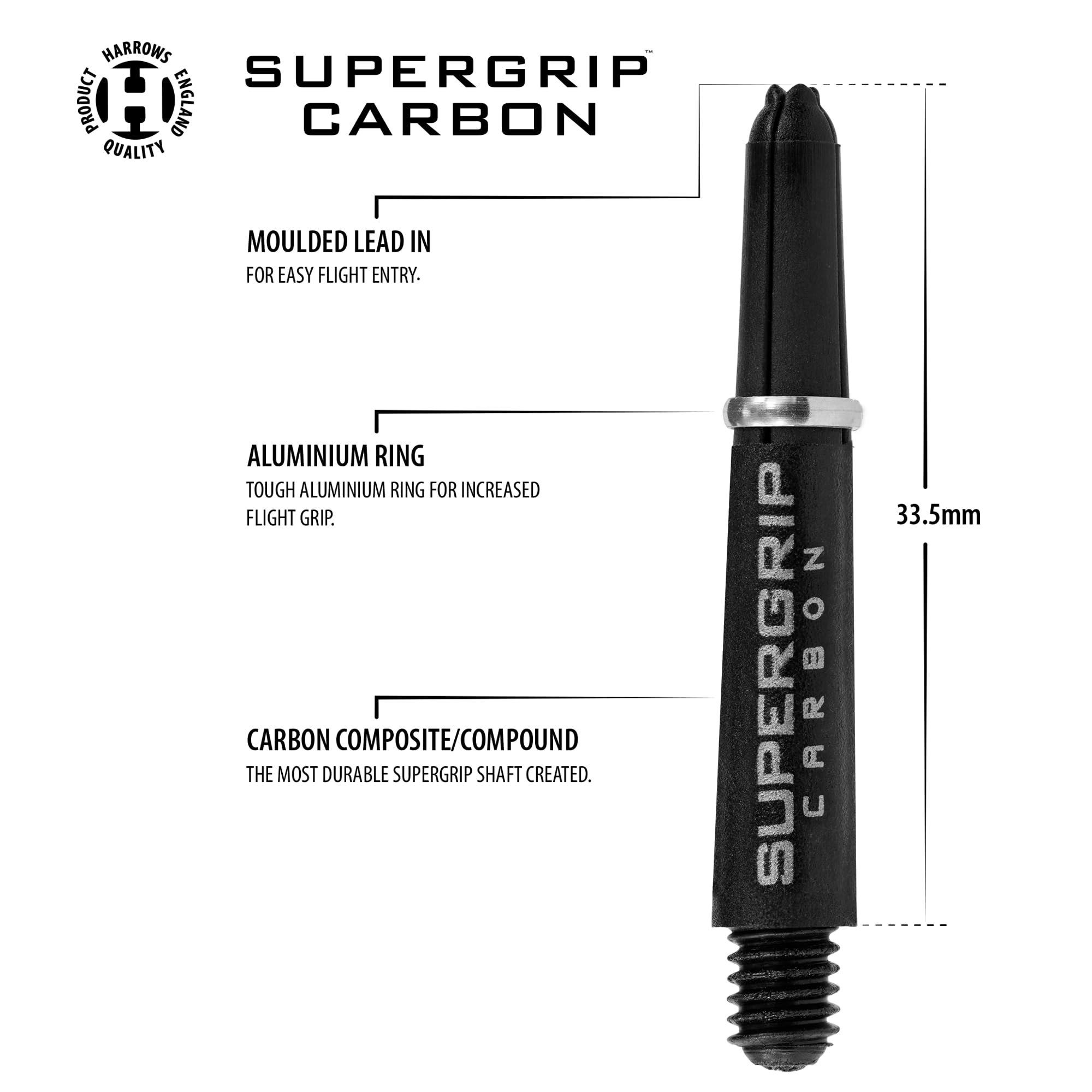 Harrows Darts - Juego de 3 cañas de dardos de carbono Supergrip – 9 ejes de dardos en total, mediano, midi y corto
