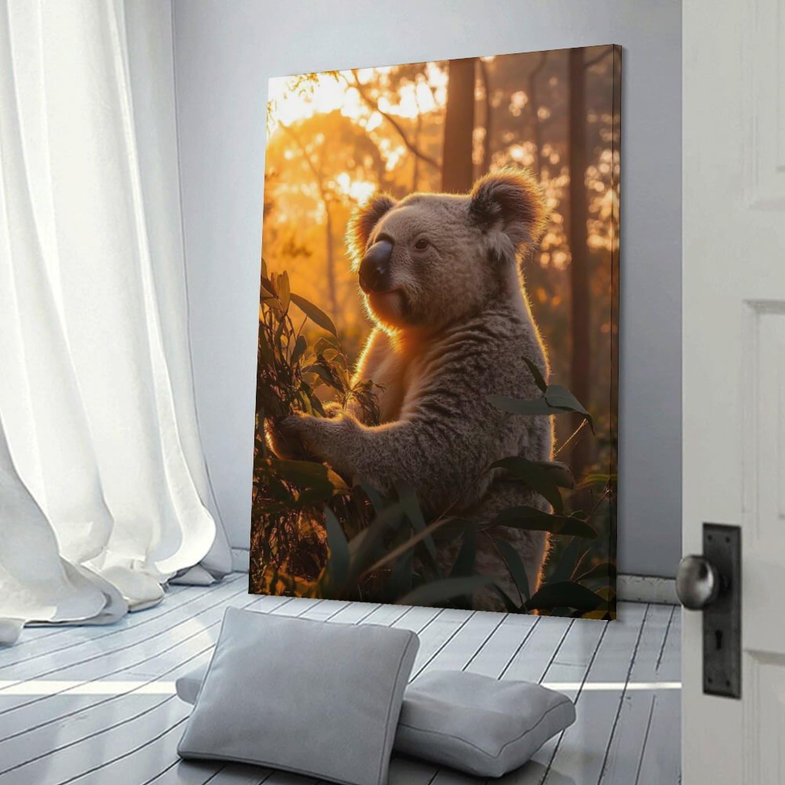 Junmoney Frame-Style-18 Koala In Golden Sunlight Home Decor Wall Art 20X30inch(50X75cm), For Bedroom, Guest Room Or Reading Nook, Decorative Wall Art For Cosy Rooms