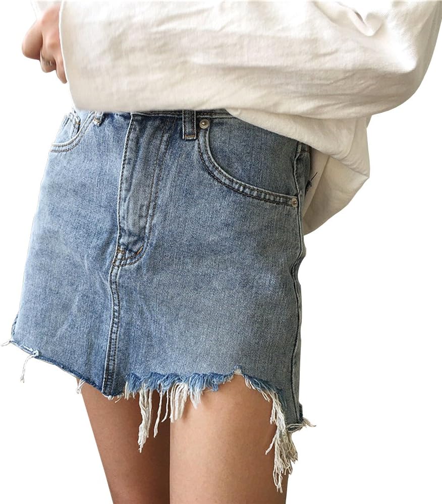 Irregular Women A-Line Ripped Denim Skirt High Waist