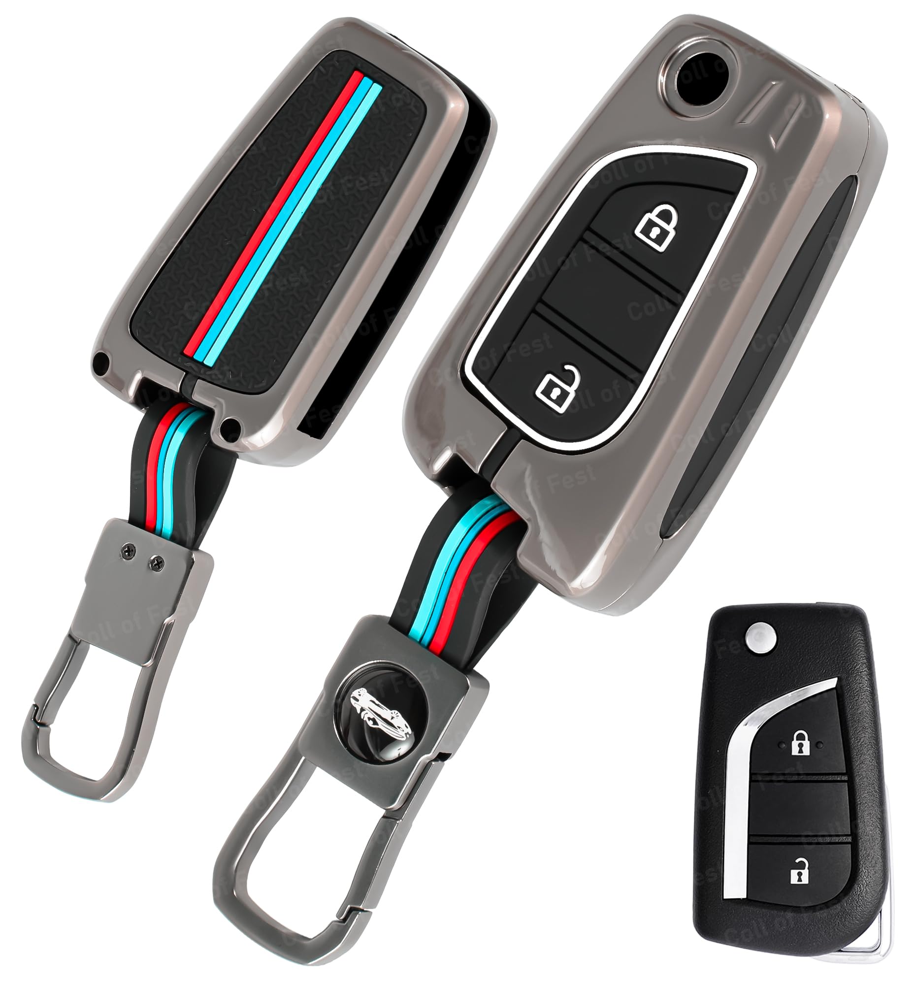 Metal Silicon Car Key Cover Compatible with INNOVA Crysta and corrola altis 2 Button Smart Key Special Feature Visible in Low-Light Condition