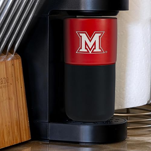 Miniatura 4 de Rico Industries NCAA Miami of Ohio Redhawks - Vaso de cerámica de 16 onzas con agarre de silicona, grabado láser profundo, diseño de color negro y