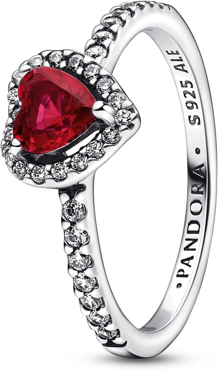 Pandora Timeless Heart sterling silver ring with cherries jubilee red crystal and clear cubic zirconia