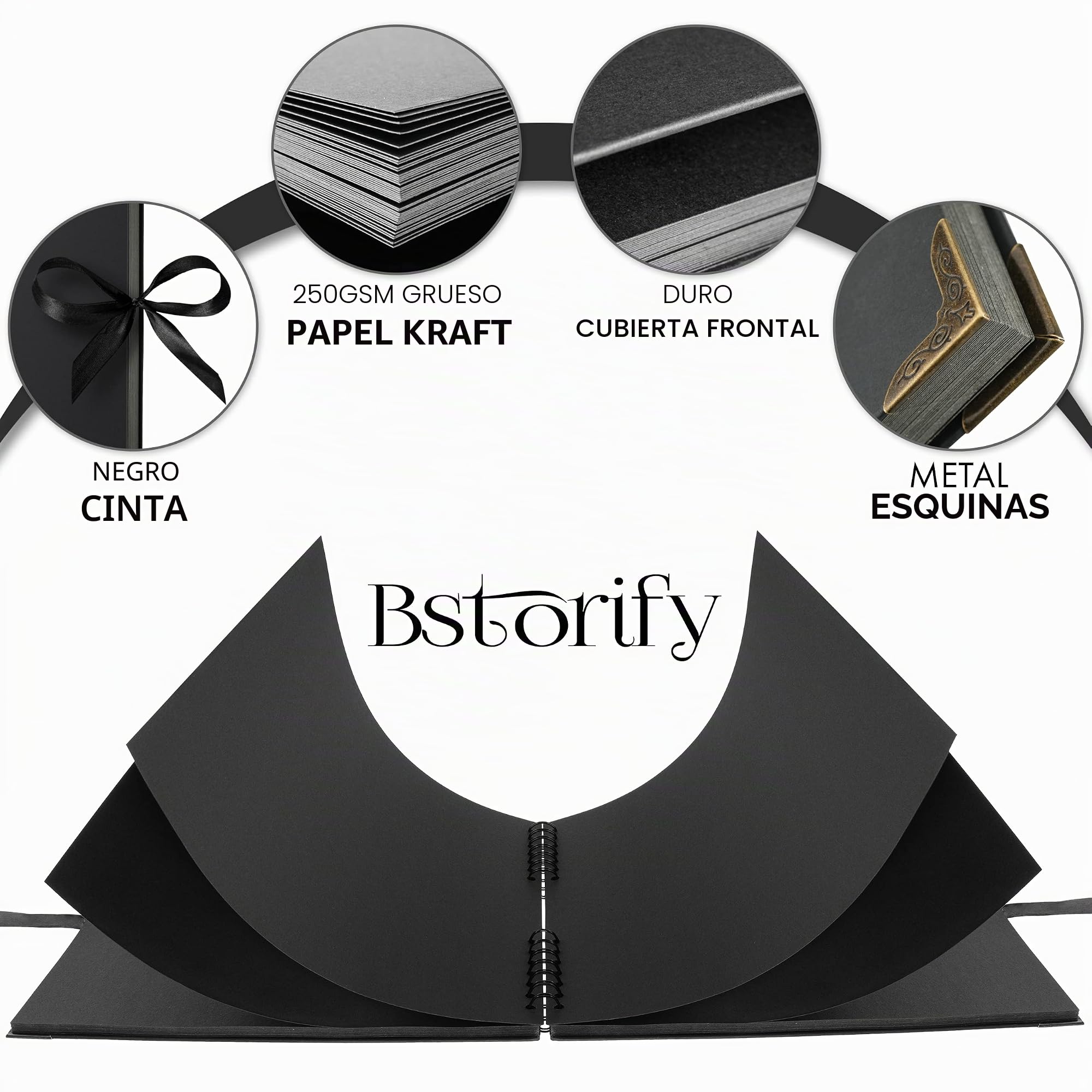 Bstorify - Álbum de fotos grande negro cuadrado de 80 páginas (28 x 28 cm) papel kraft grueso, libro de recuerdos, cierre de cinta, ideal para tus proyectos de álbumes de recortes, arte y manualidades