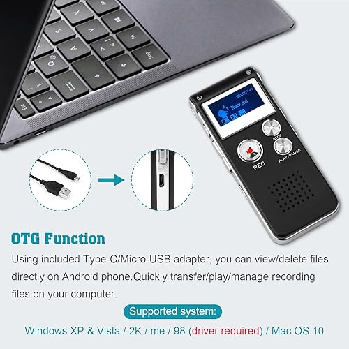 Miniatura 5 de Mini grabadora de voz para conferencias reuniones y clase -KINOEE 8GB dispositivo de grabación de cinta de audio digital con micrófono de doble