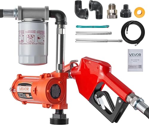 VEVOR Bomba de transferencia de combustible, 12 V CC 10 GPM, kit de bomba de transferencia diésel portátil, con boquilla de apagado automático,