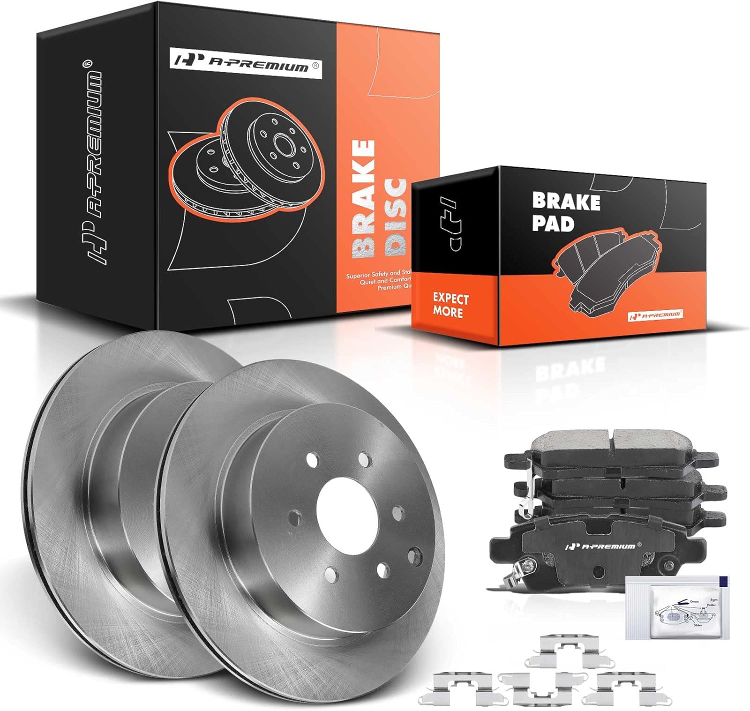 A-Premium 12.1 inch (307mm) Rear Vented Disc Brake Rotors + Ceramic Pads Kit Compatible with Select Nissan Models - Pathfinder 2005 2006 2007 2008 2009 2010 2011 2012, 6-PC Set