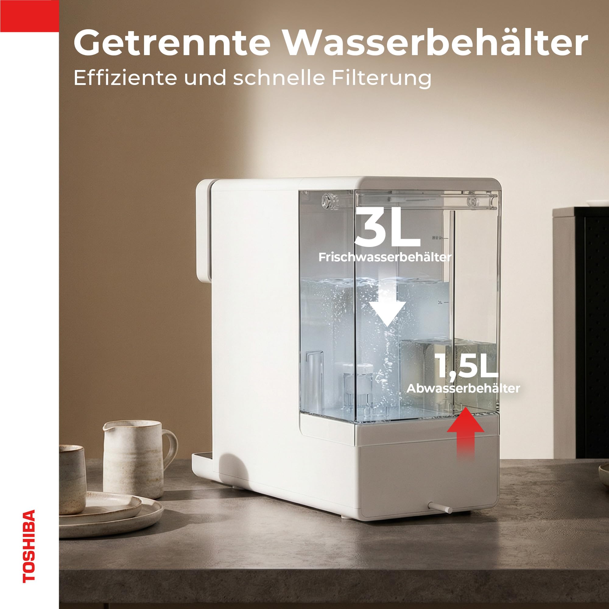 Toshiba Osmoseanlage Umkehrosmoseanlage Heißwasserspender Auftisch Keine Installation Mehrfach-Filterung Mineralisierung UV Licht NSF zertifiziert