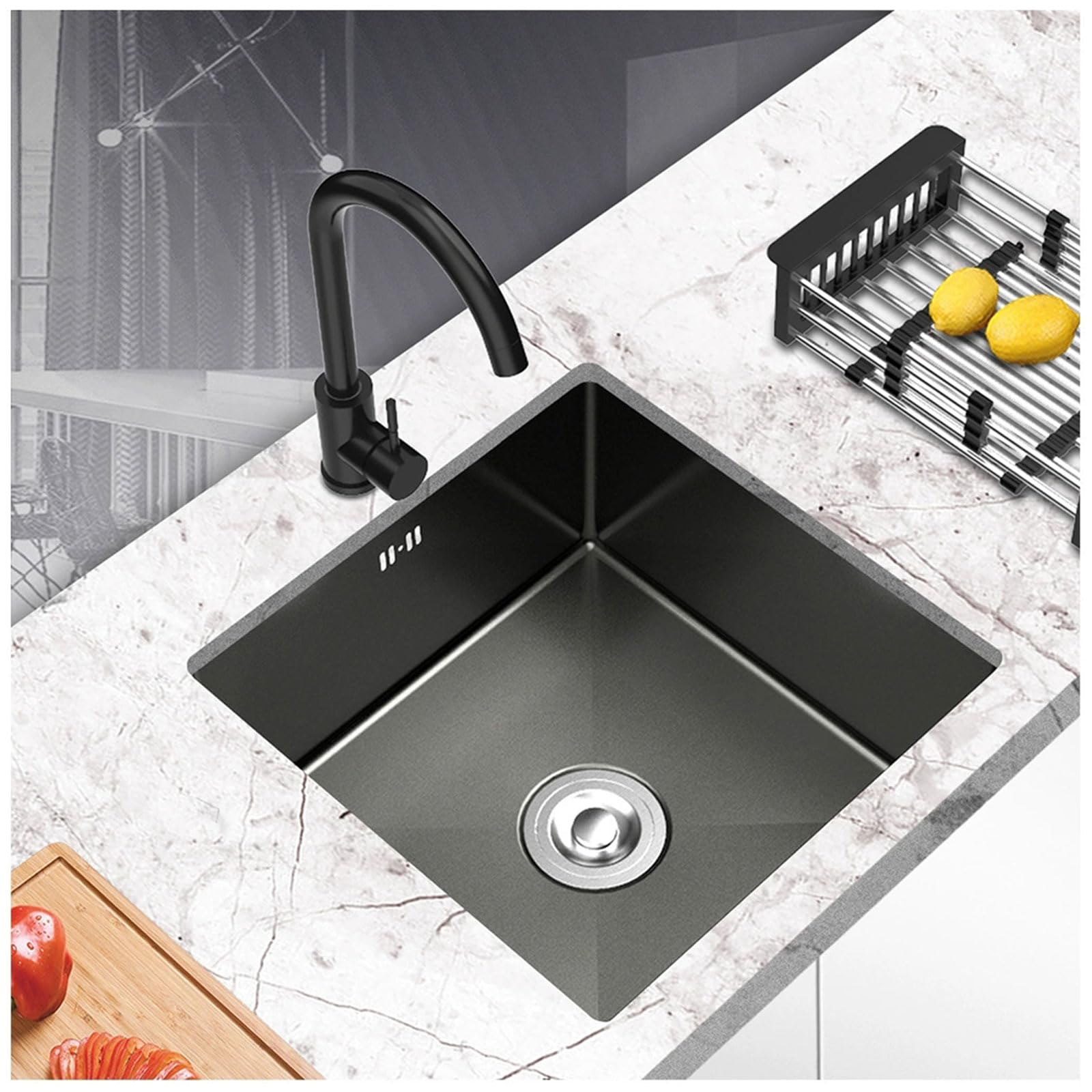 WBJGUOD Kitchen Sinks Undermount, Stainless Steel Kitchens Top Mount Black and Taps Premium Dishpan for Sink, Easy Drain Noise Reduction