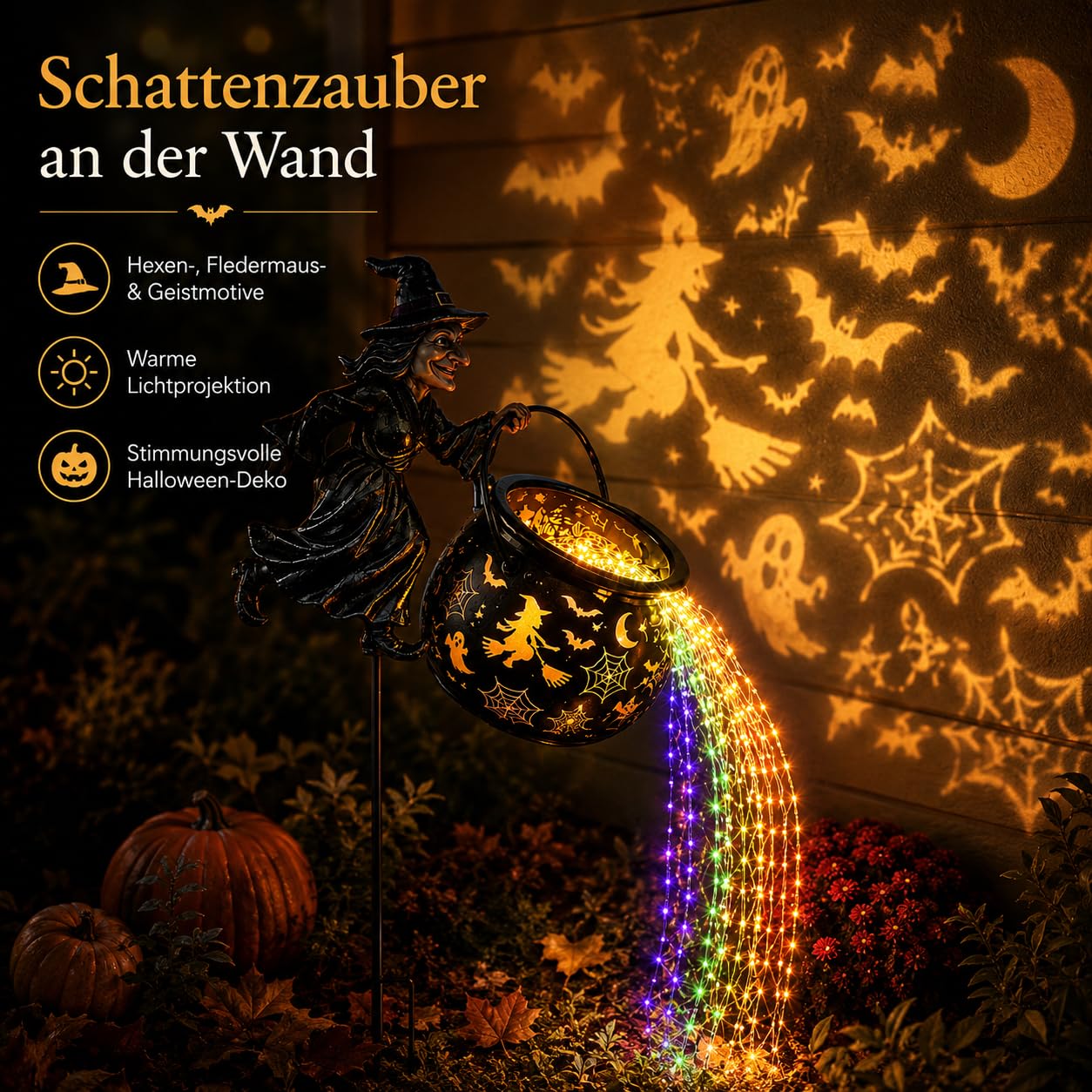 Leuchtender Halloween-Hexenkessel mit Hexe，1 Pc