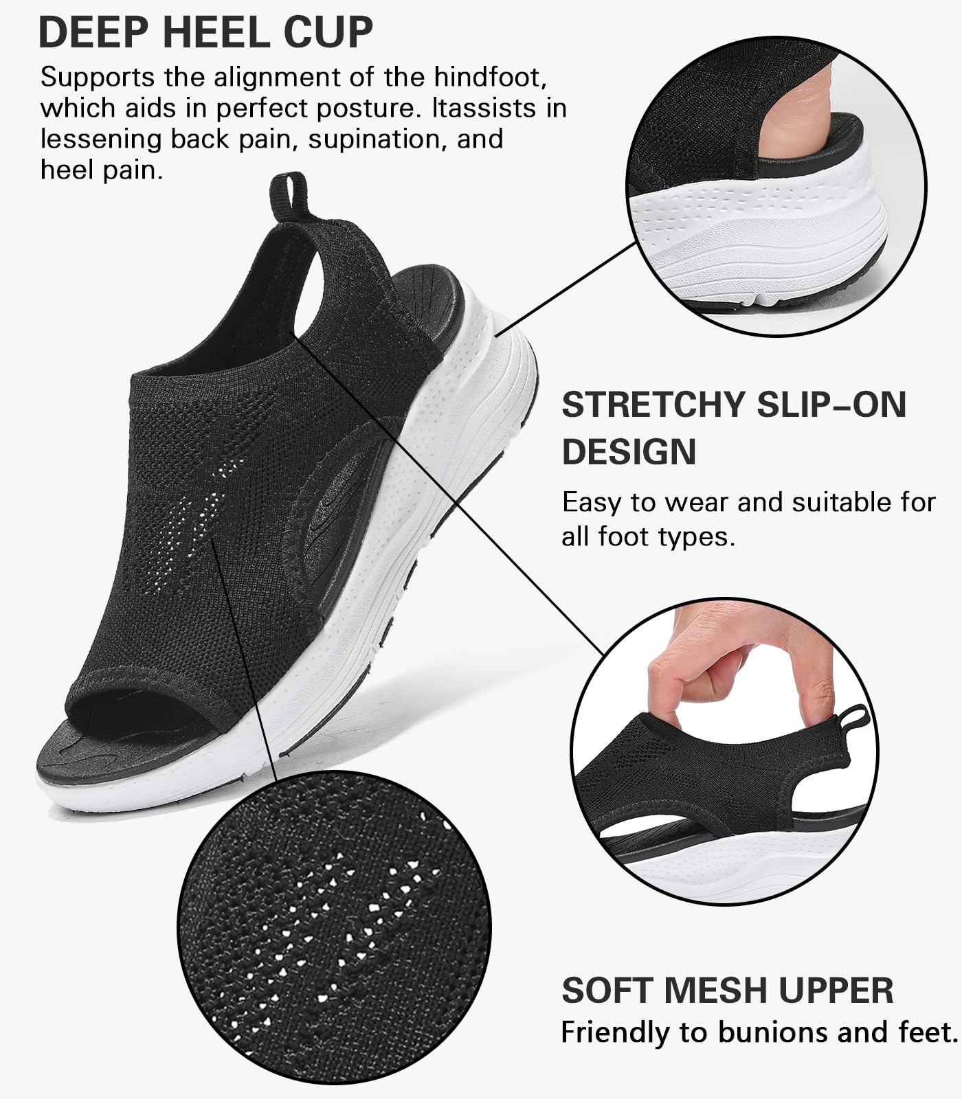 Sandales de marche orthopédiques confortables pour femme - Soutien de la voûte plantaire - Antidérapantes - Bout ouvert - Sandales de sport pour l'été, la plage