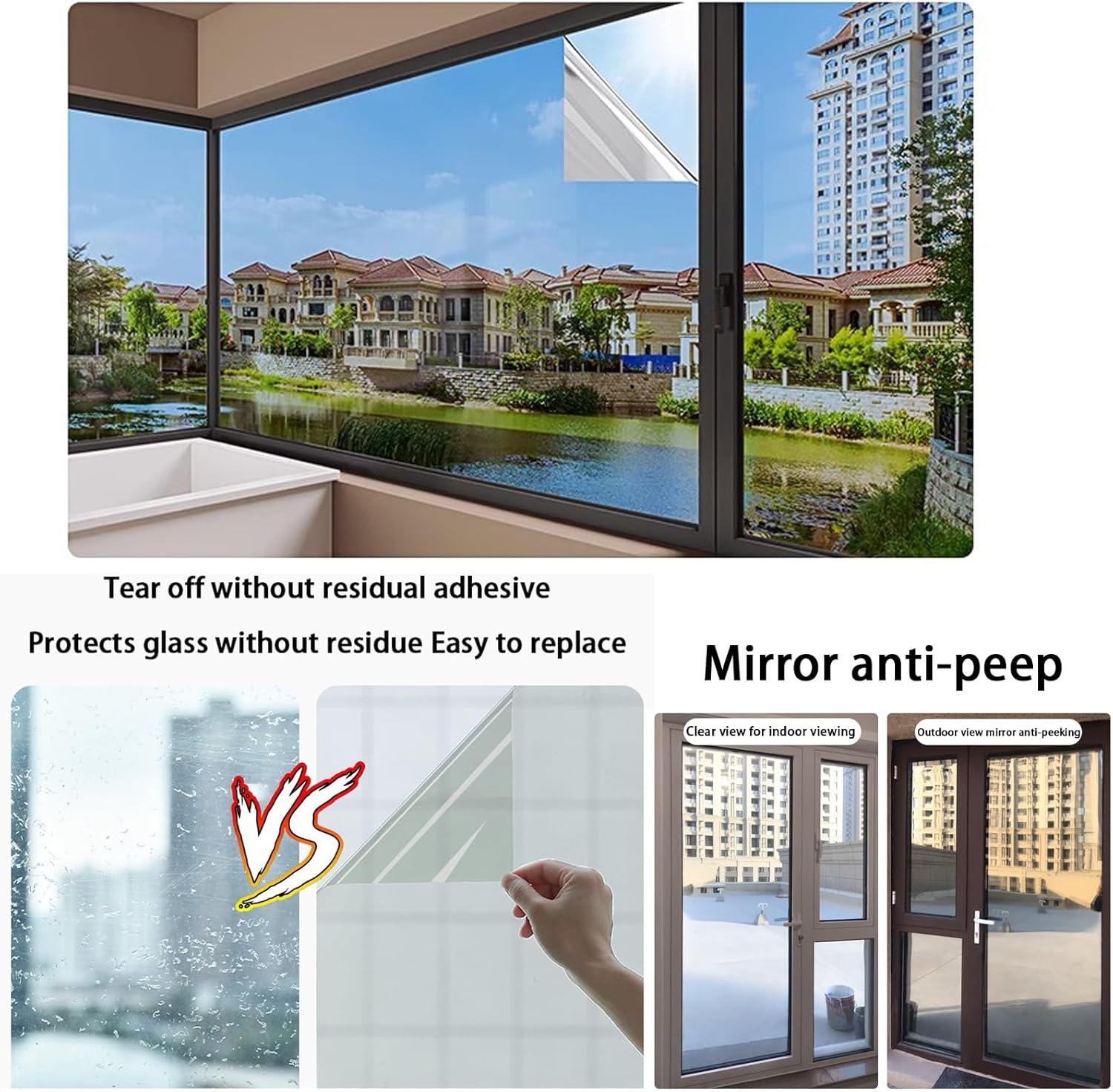 Window Film One Way Mirror Film Daytime Privacy Static Non-Adhesive Decorative Heat Control Anti UV Window Tint For Home And Office, Anti UV Heat Control Privacy Protection Glass Tint Sticker ( Color