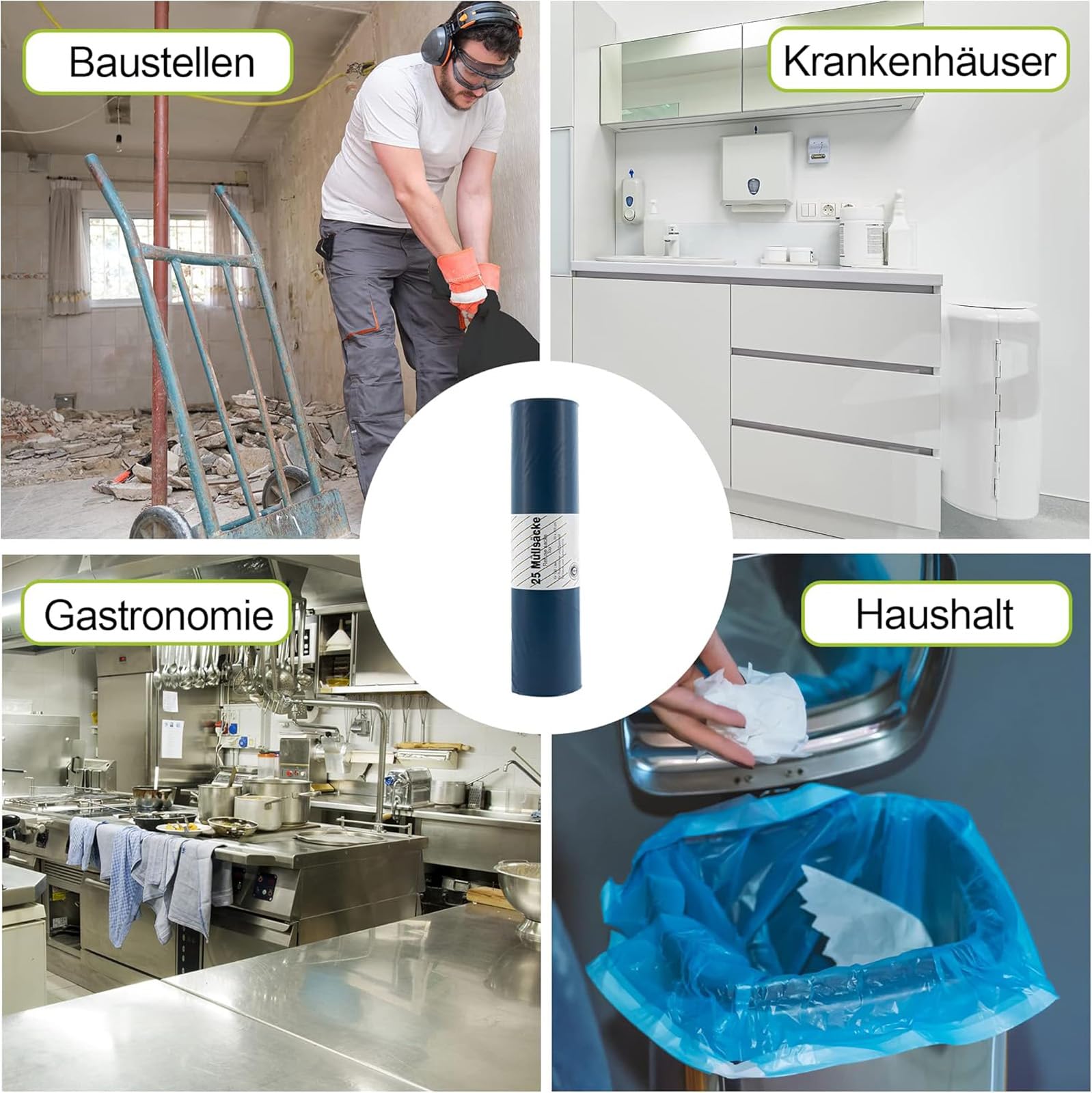 Hossi's Wholesale Worki na śmieci, 120 l, bardzo mocne, 60 my, 125 sztuk, 5 rolek worków na śmieci, odporne na rozerwanie, niebieskie, 700 x 1100 mm, LDPE, stabilne worki na śmieci, do gospodarstwa