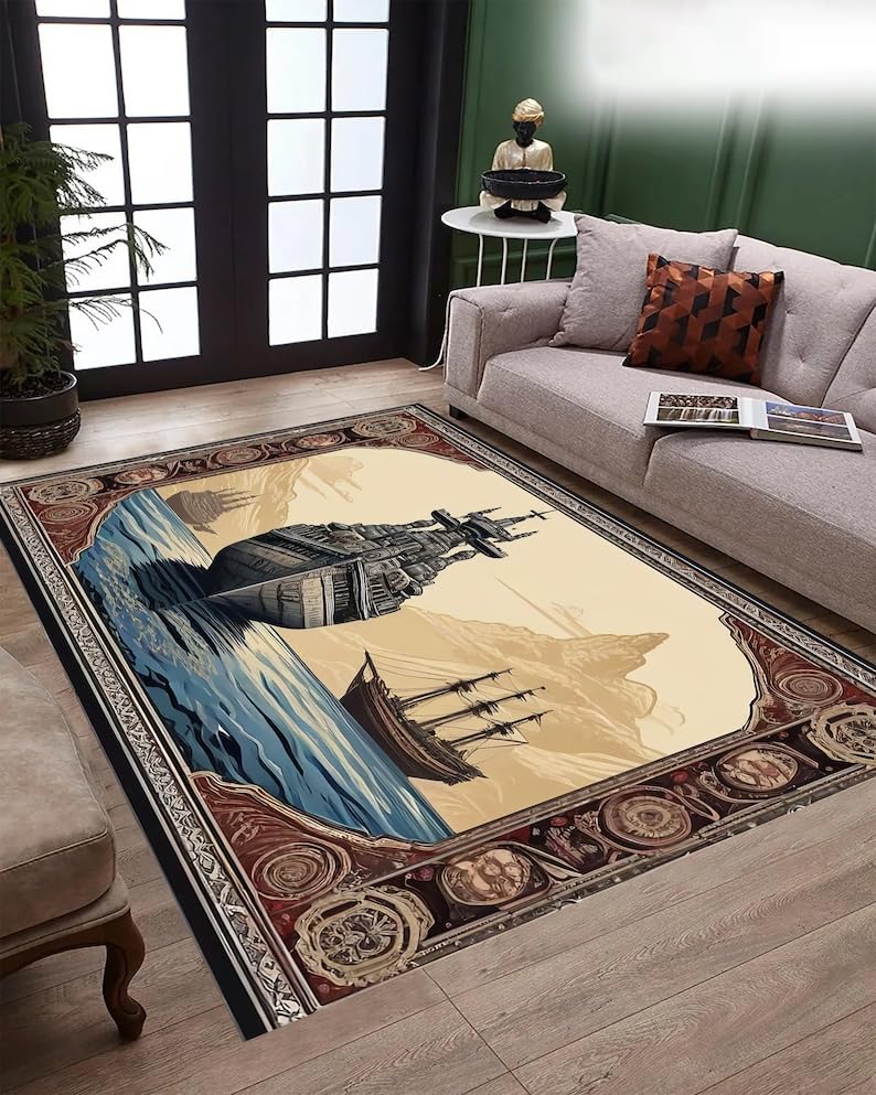 希少 MICHIGAN RUG CO 魚 総柄 S/M PP-116 Fish Oblong Print Rug | The Braided Rug Place