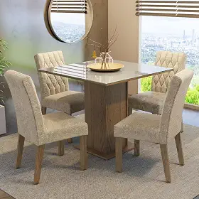 Conjunto Sala de Jantar Mesa Tampo de Vidro 4 Cadeiras Rustic/crema/imperial Anaju Madesa