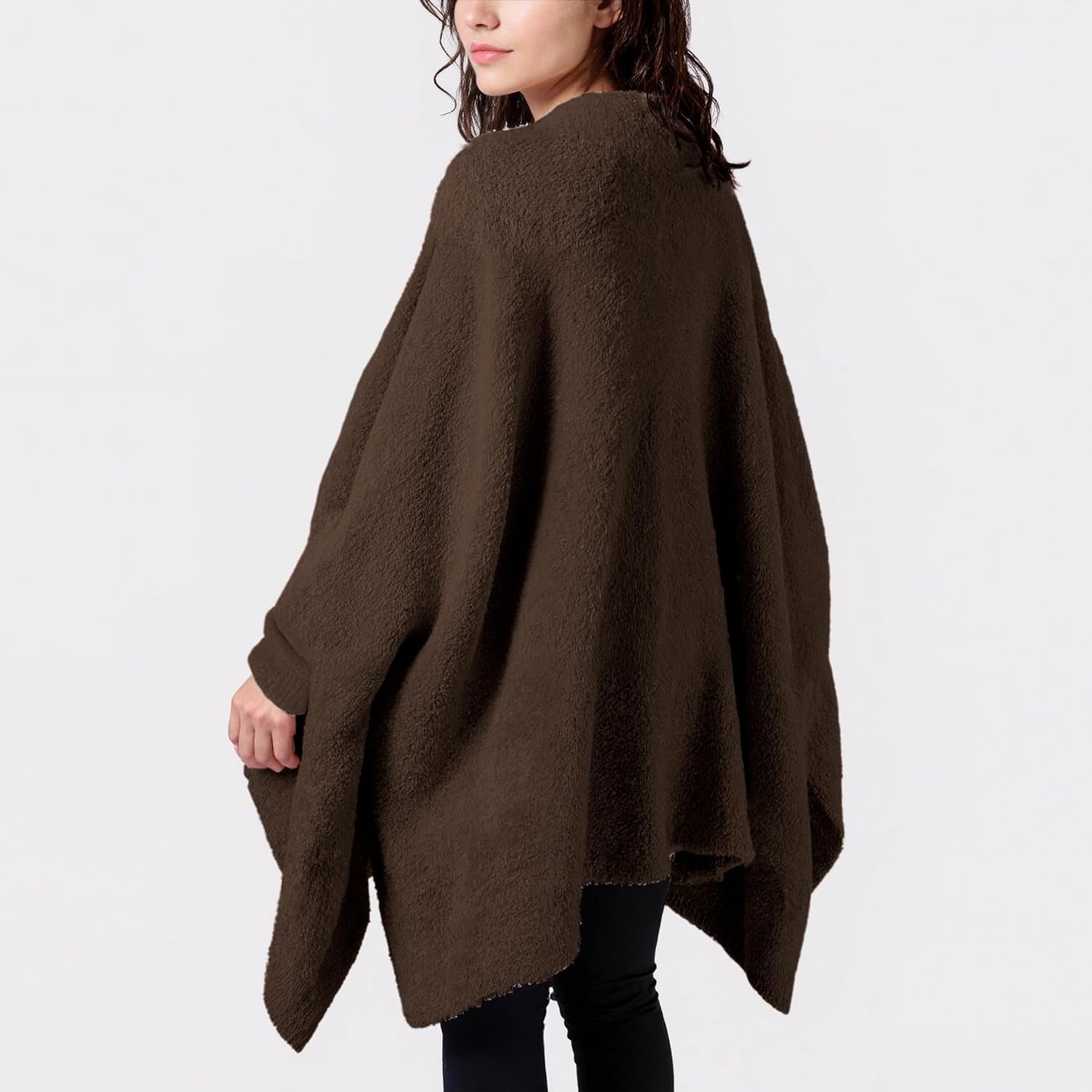 Wearable Blanket Poncho Fuzzy Sherpa Fleece Shawl TV Throw Plush Cape Wrap Cozy Loungewear with Pockets for Adults - Image 2