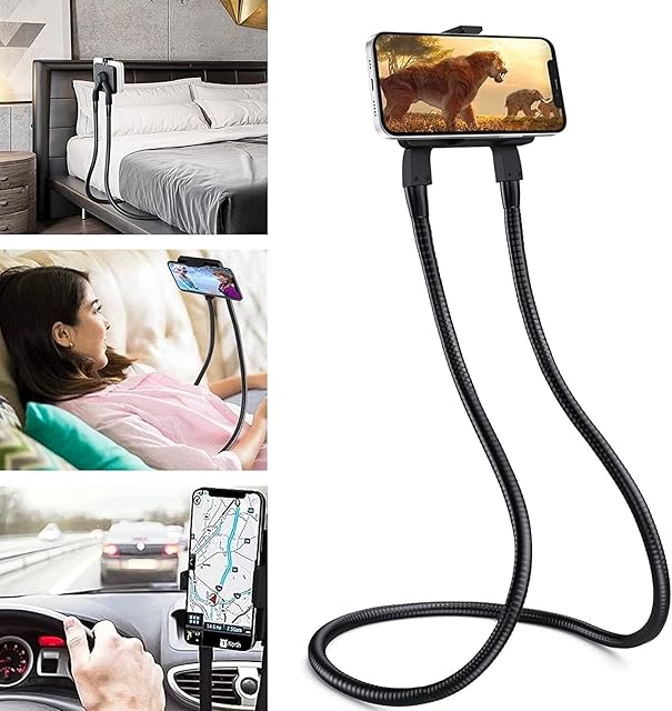 VAOUGE Phone Holder, Universal Neck Phone Holder for Bed Cell Phone Stand Desk 360° Rotation Mount Clamp Flexible Long Gooseneck Arm Lazy Mobile Phone Holder Multiple Function for iPhone Samsung, etc.