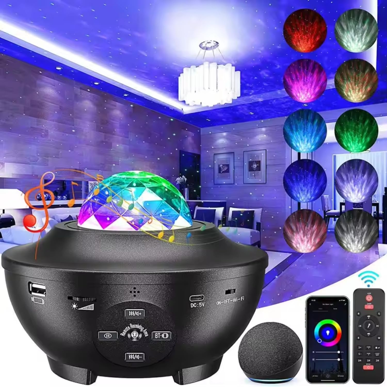 Starlight Bedroom RGB Projector Night Light Starry Led Stage Led Kids Color Lamp Planet Star Universe DJ Bar Remote APP Timer Music Player Ceiling Projector for Kids Adult Bedroom.