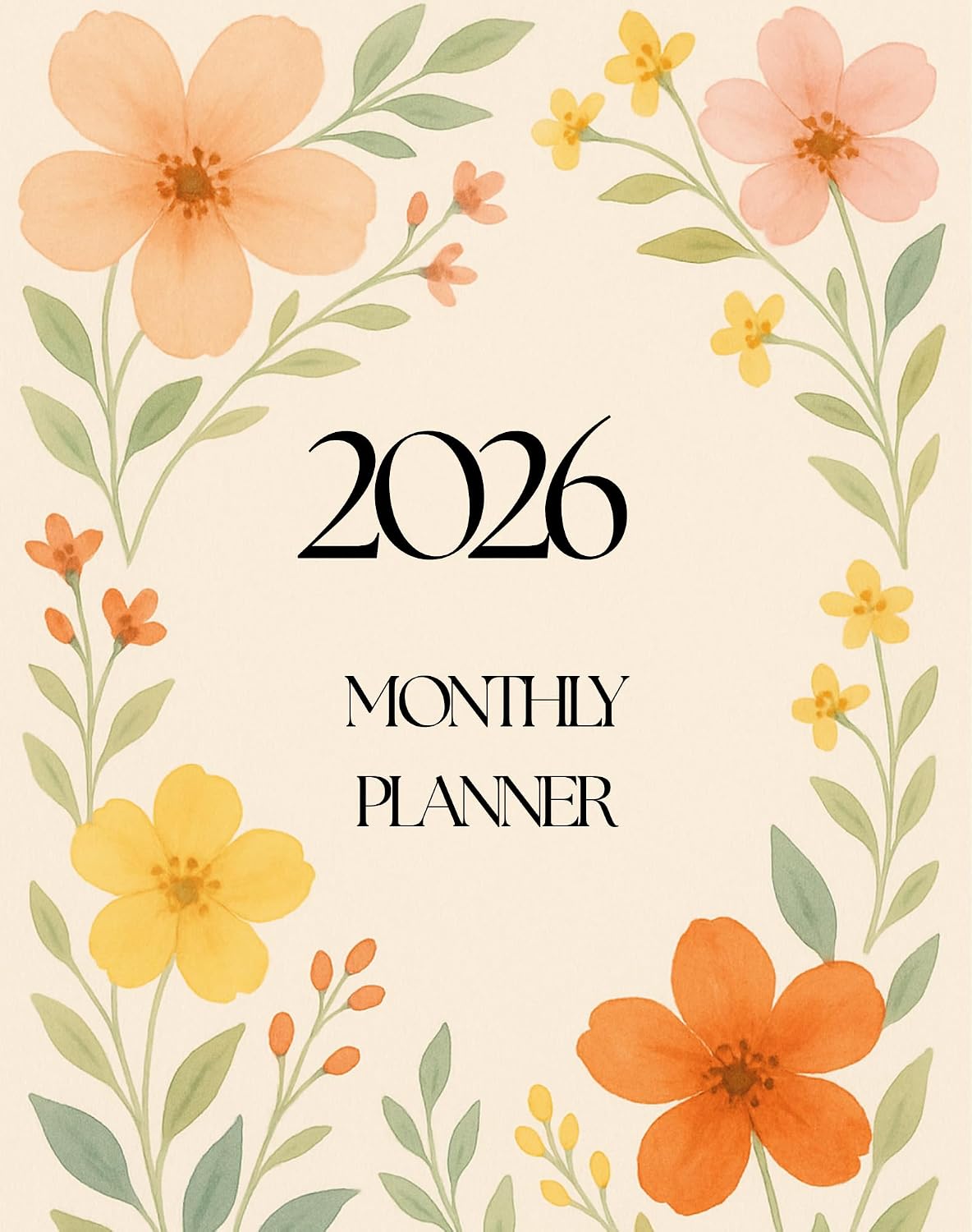 Amazon.com : Whimsical Flowers 2026 7.5" x 9.5" Booklet Monthly Planner ...