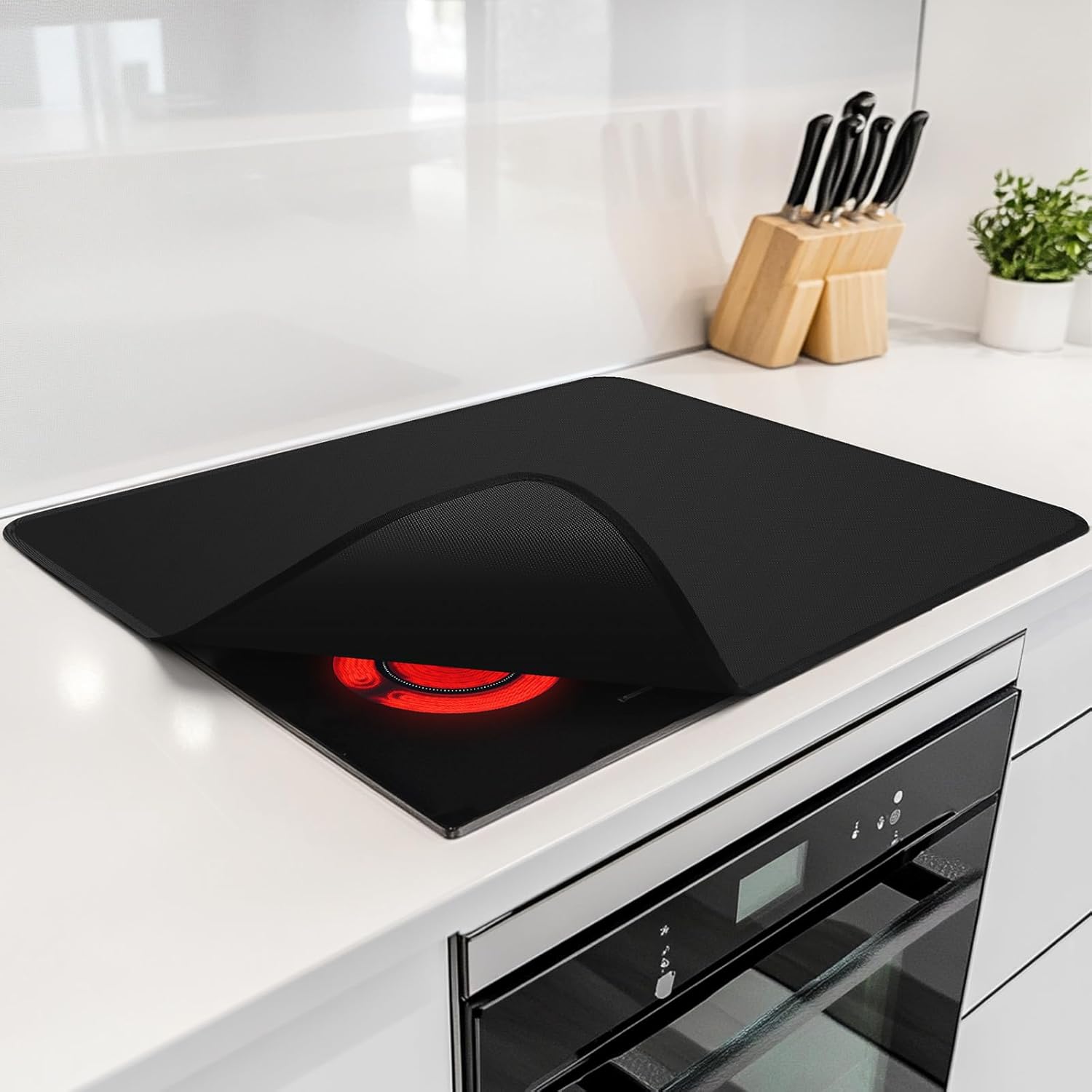 FLASLD Fireproof Electric Stove Top Cover, Heavy Duty Double 29.5×21 Inches Pad for Glass Top Stove, Heat Resistant GlassTop Stove Mat, Kitchen Flat Cooktop Protector for Cat